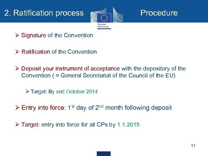 2. Ratification process Procedure Ø Signature of the Convention Ø Ratification of the Convention