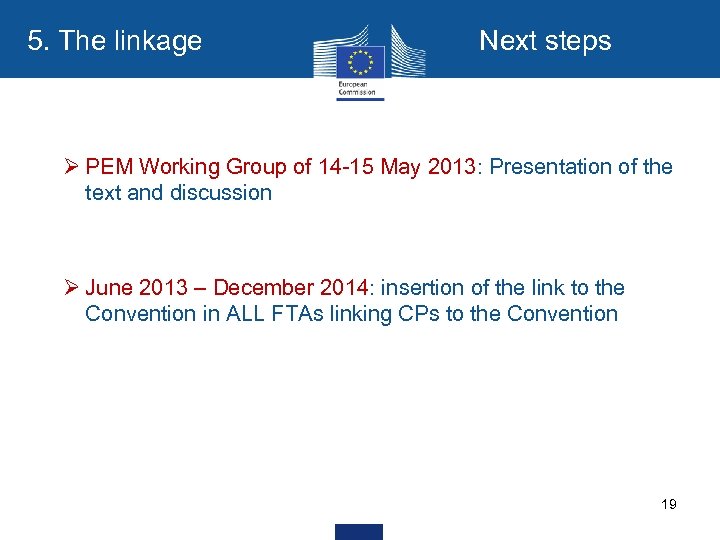 5. The linkage Next steps Ø PEM Working Group of 14 -15 May 2013: