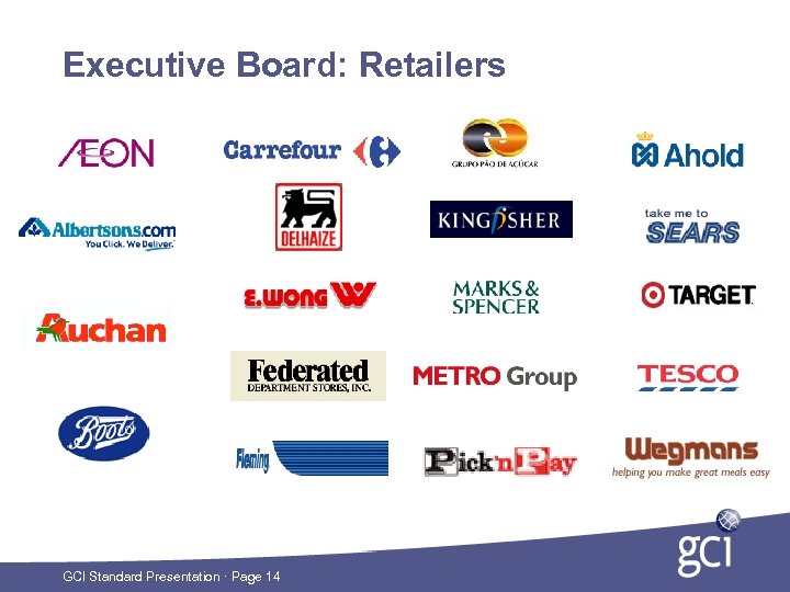Executive Board: Retailers GCI Standard Presentation · Page 14 