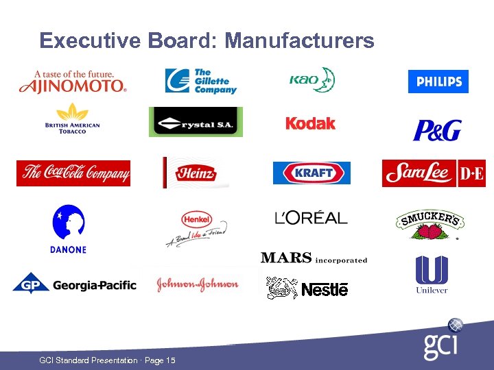 Executive Board: Manufacturers GCI Standard Presentation · Page 15 
