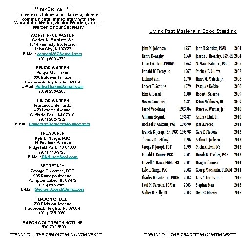 *** IMPORTANT *** In case of sickness or distress, please communicate immediately with the