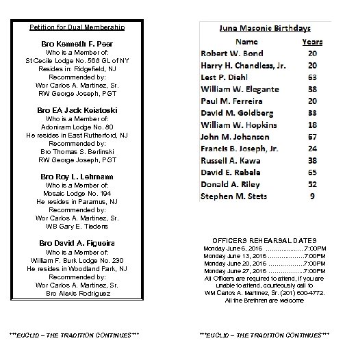 Petition for Dual Membership Bro Kenneth F. Peer Who is a Member of: St