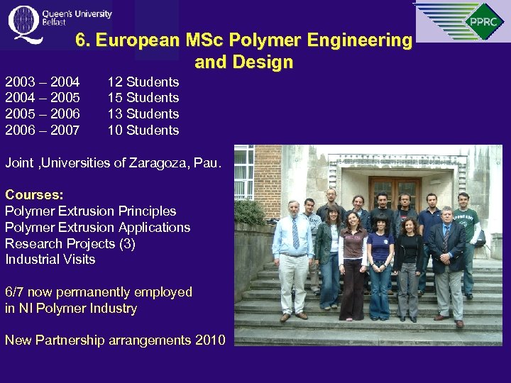 6. European MSc Polymer Engineering and Design 2003 – 2004 – 2005 – 2006