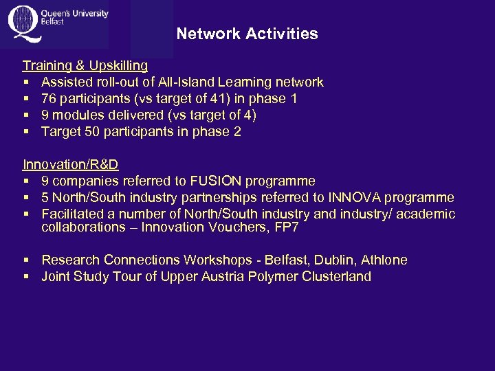 Network Activities Training & Upskilling § Assisted roll-out of All-Island Learning network § 76