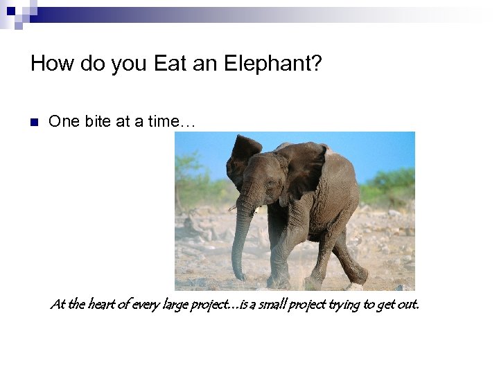 How do you Eat an Elephant? n One bite at a time… At the