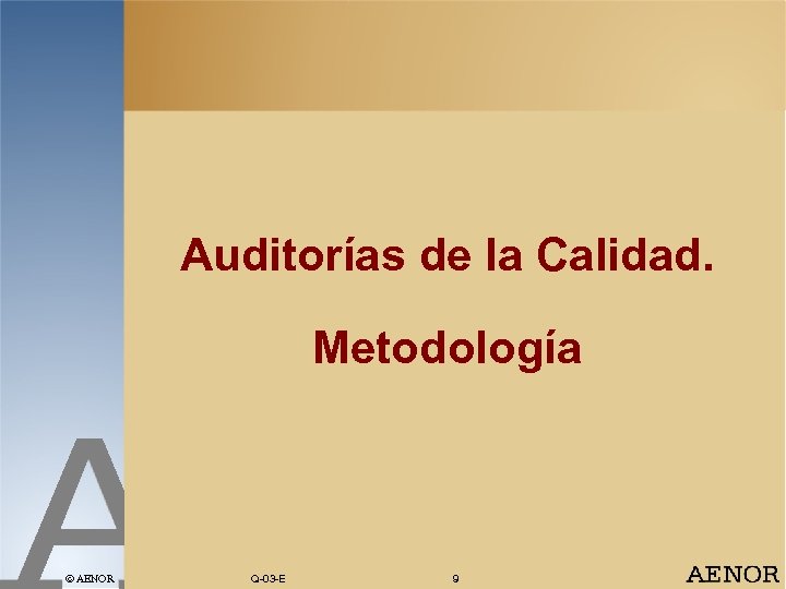 Auditorías de la Calidad. Metodología AENOR Q-03 -E 9 
