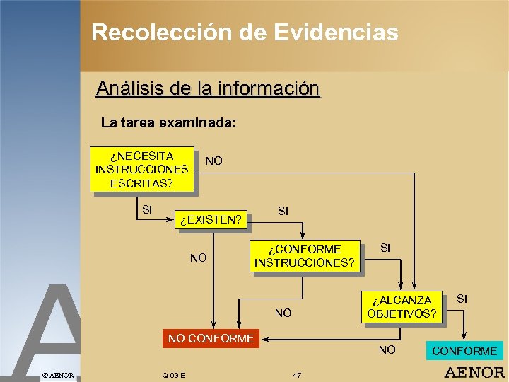Recolección de Evidencias Análisis de la información La tarea examinada: ¿NECESITA INSTRUCCIONES ESCRITAS? SI