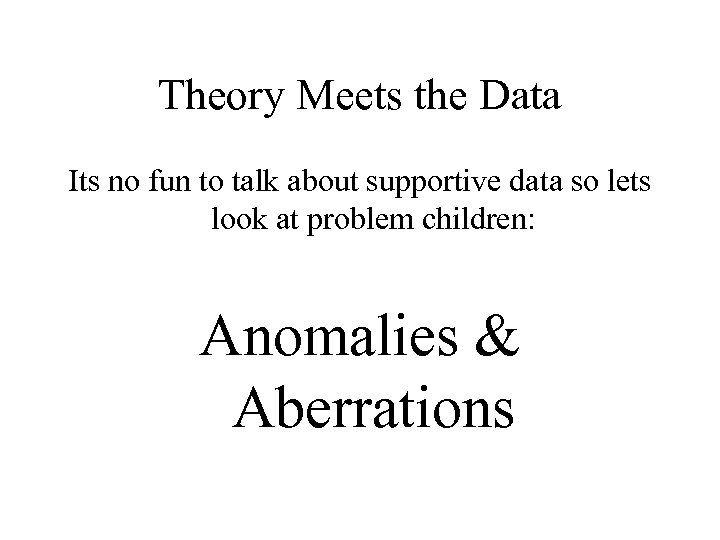 Theory Meets the Data Its no fun to talk about supportive data so lets