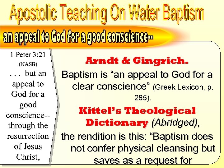 an “appeal” to God for a good conscience – Defined – Arndt & Gingrich