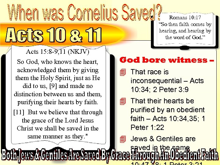 Their Hearts Were Purified By Faith: Acts 15: 7 -12 Acts 15: 8 -9,