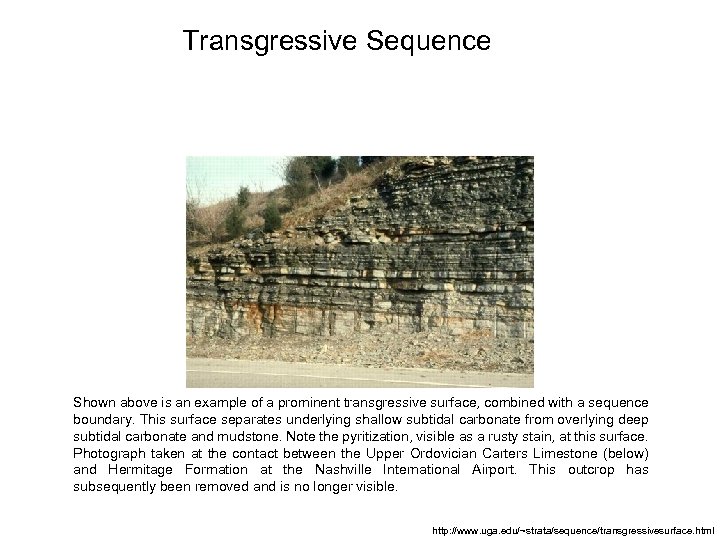 Transgressive Sequence Shown above is an example of a prominent transgressive surface, combined with