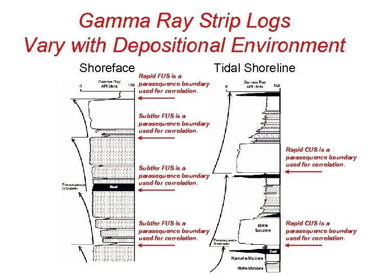 Gamma Ray Strip Logs Vary with Depositional Environment Shoreface Rapid FUS is a parasequence