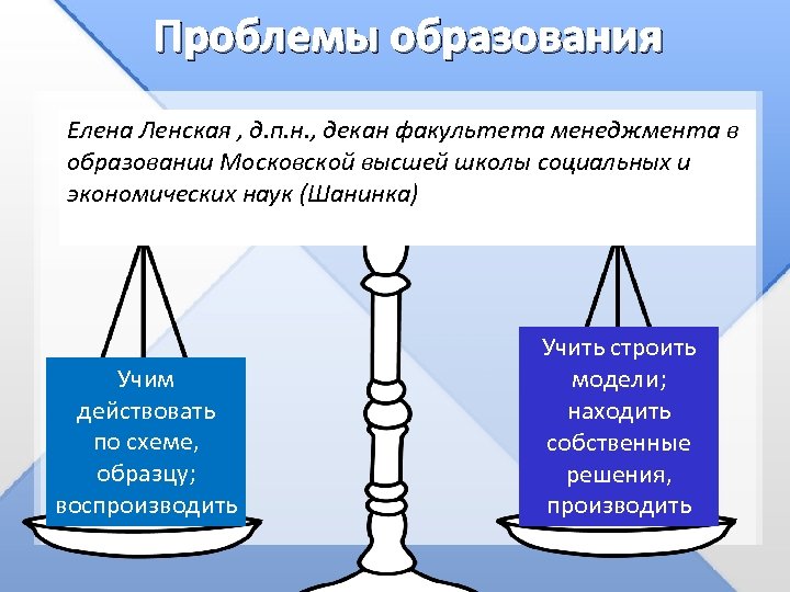 Проблемы образования Елена Ленская , д. п. н. , декан факультета менеджмента в образовании