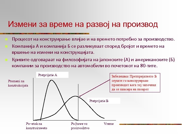 Измени за време на развој на производ n n n Процесот на конструирање влијае