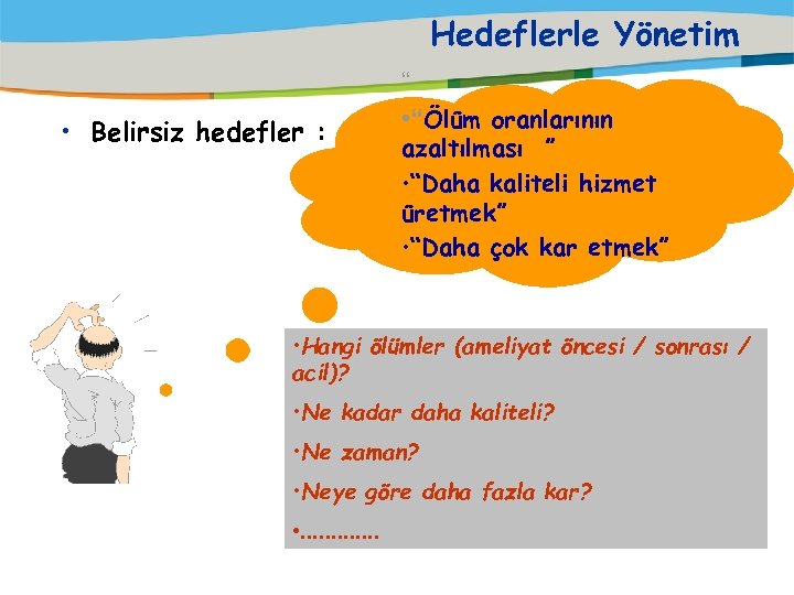 Hedeflerle Yönetim • Belirsiz hedefler : “ • “Ölüm oranlarının azaltılması ” • “Daha