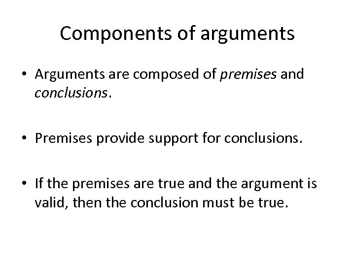 Arguments deduction fallacies and definitions Components of