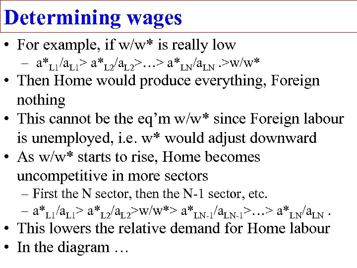 Determining wages • For example, if w/w* is really low – a*L 1/a. L