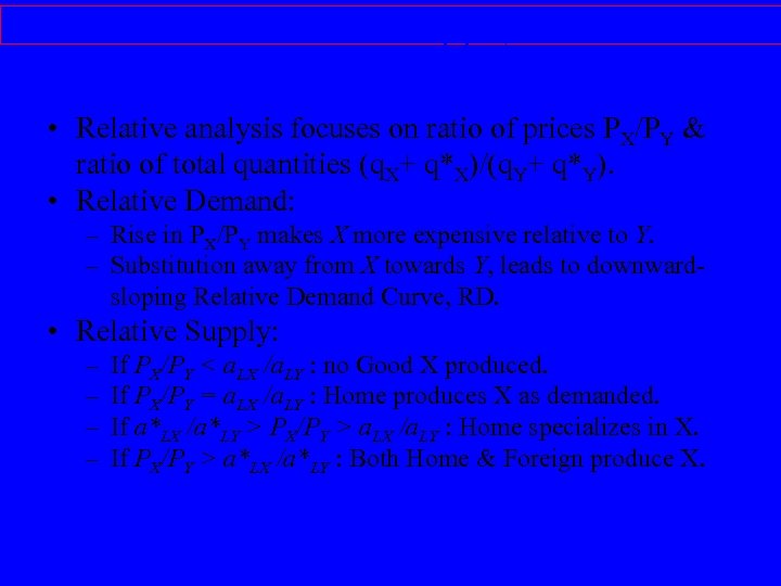 Relative Demand Supply • Relative analysis focuses on ratio of prices PX/PY & ratio