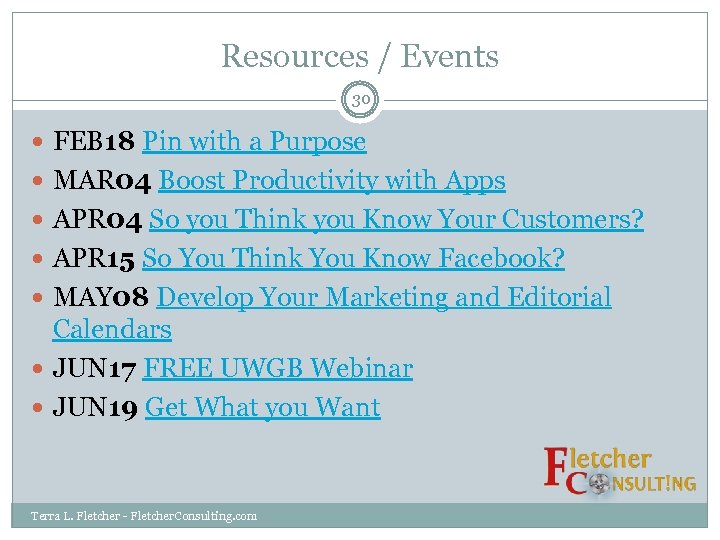 Resources / Events 30 FEB 18 Pin with a Purpose MAR 04 Boost Productivity