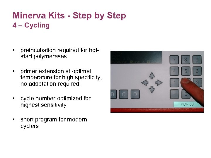 Minerva Kits - Step by Step 4 – Cycling • preincubation required for hotstart