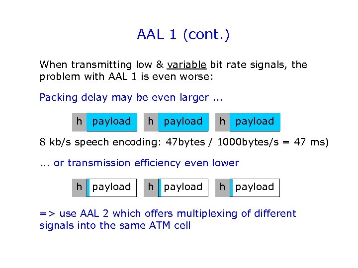 AAL 1 (cont. ) When transmitting low & variable bit rate signals, the problem