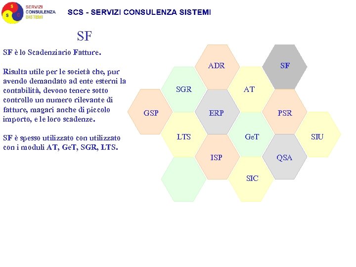 SF SF è lo Scadenziario Fatture. Risulta utile per le società che, pur avendo