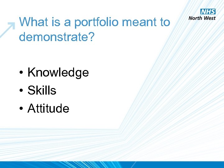 What is a portfolio meant to demonstrate? • Knowledge • Skills • Attitude 