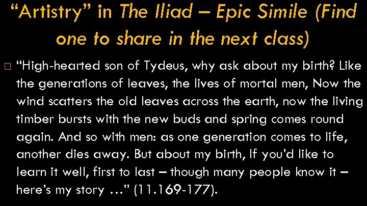 “Artistry” in The Iliad – Epic Simile (Find one to share in the next