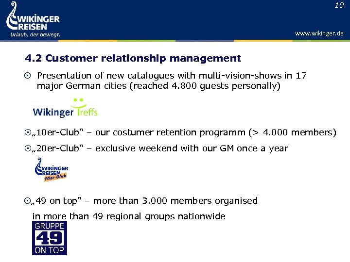 10 www. wikinger. de 4. 2 Customer relationship management Presentation of new catalogues with