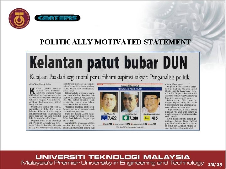 POLITICALLY MOTIVATED STATEMENT 18/25 