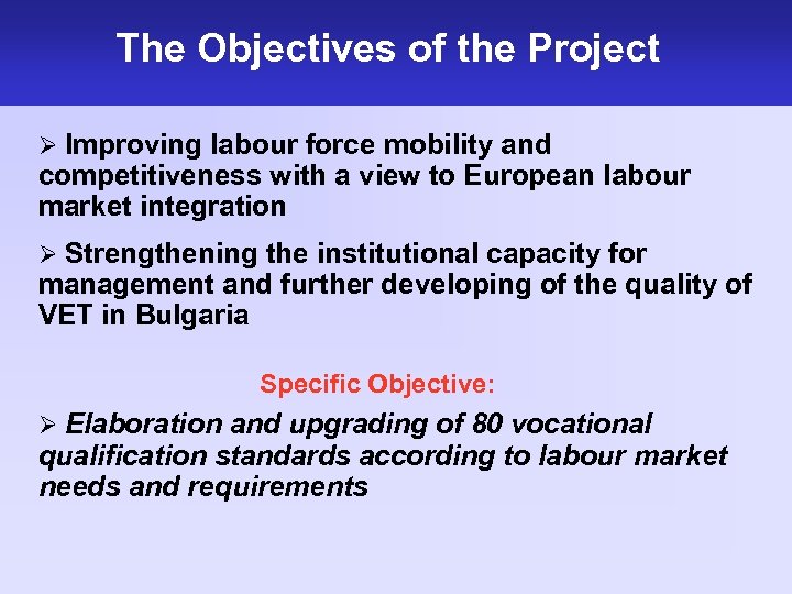 The Objectives of the Project Ø Improving labour force mobility and competitiveness with a