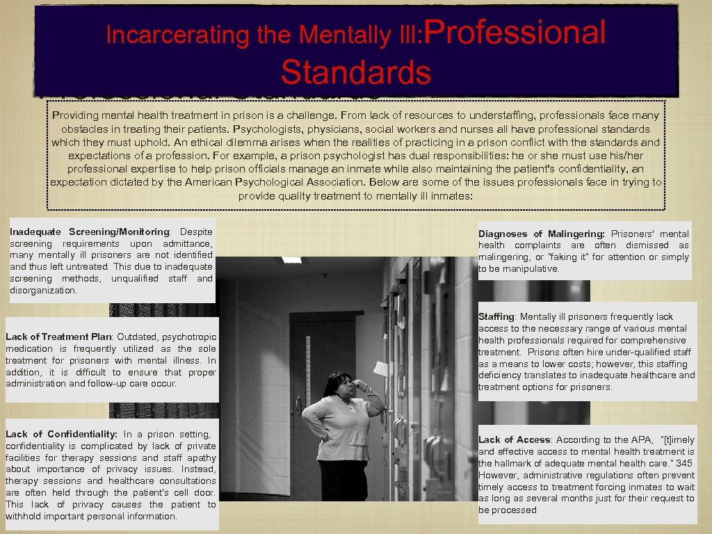 Incarcerating the Mentally Ill: Professional Incarcerating the mentally ill: Standards Professional Standards Providing mental