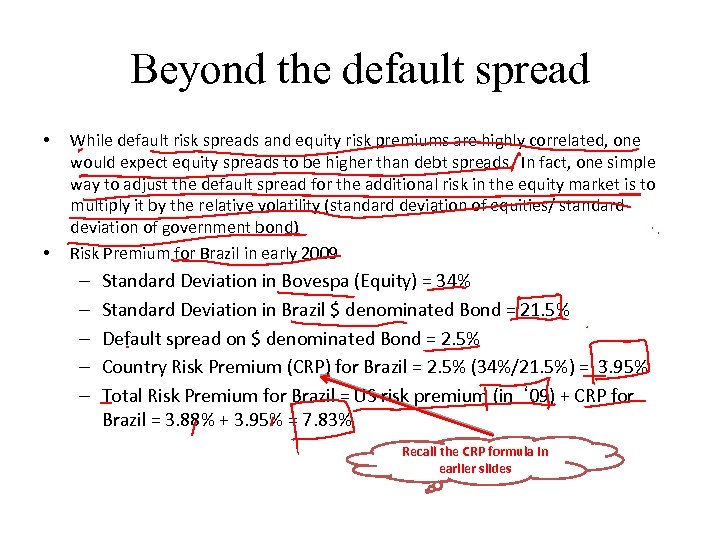 Beyond the default spread • • While default risk spreads and equity risk premiums
