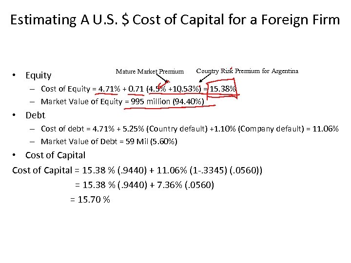 Estimating A U. S. $ Cost of Capital for a Foreign Firm • Equity