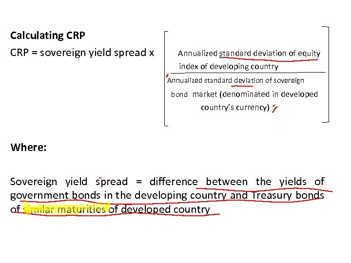 Calculating CRP = sovereign yield spread x Annualized standard deviation of equity index of