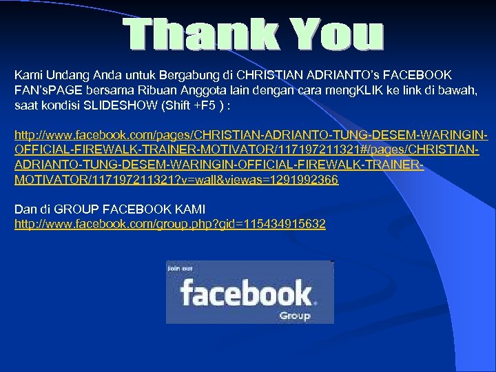 Kami Undang Anda untuk Bergabung di CHRISTIAN ADRIANTO’s FACEBOOK FAN’s. PAGE bersama Ribuan Anggota