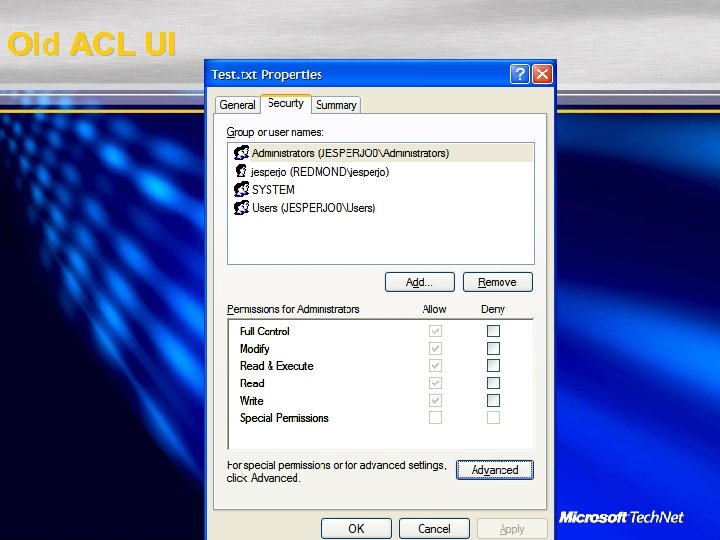 Old ACL UI 