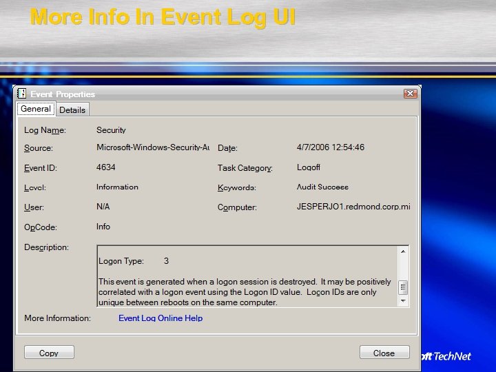 More Info In Event Log UI 