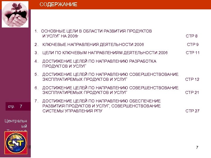 СОДЕРЖАНИЕ 1. ОСНОВНЫЕ ЦЕЛИ В ОБЛАСТИ РАЗВИТИЯ ПРОДУКТОВ И УСЛУГ НА 2006 г СТР