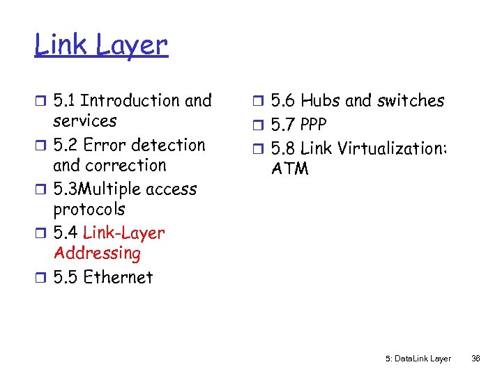 Link Layer r 5. 1 Introduction and r r services 5. 2 Error detection