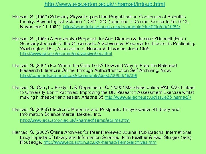 http: //www. ecs. soton. ac. uk/~harnad/intpub. html Harnad, S. (1990) Scholarly Skywriting and the