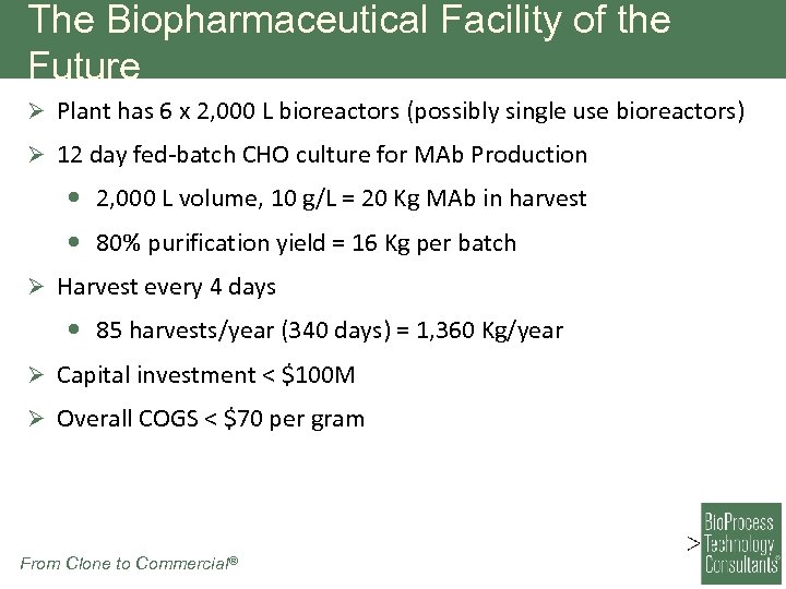 The Biopharmaceutical Facility of the Future Ø Plant has 6 x 2, 000 L