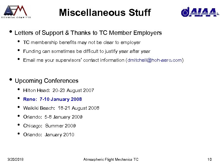 Miscellaneous Stuff • Letters of Support & Thanks to TC Member Employers • •