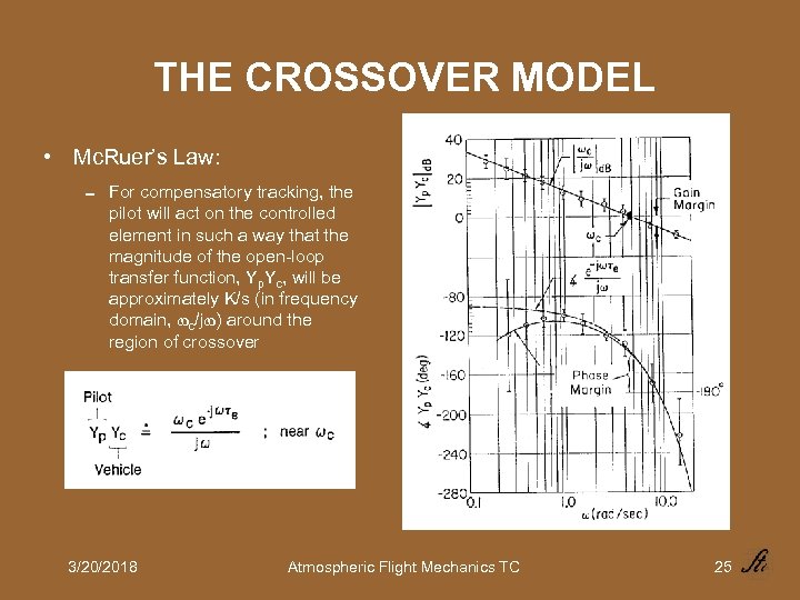 THE CROSSOVER MODEL • Mc. Ruer’s Law: 0 For compensatory tracking, the pilot will