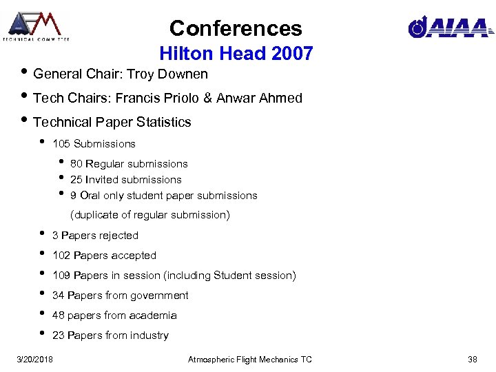 Conferences Hilton Head 2007 • General Chair: Troy Downen • Tech Chairs: Francis Priolo