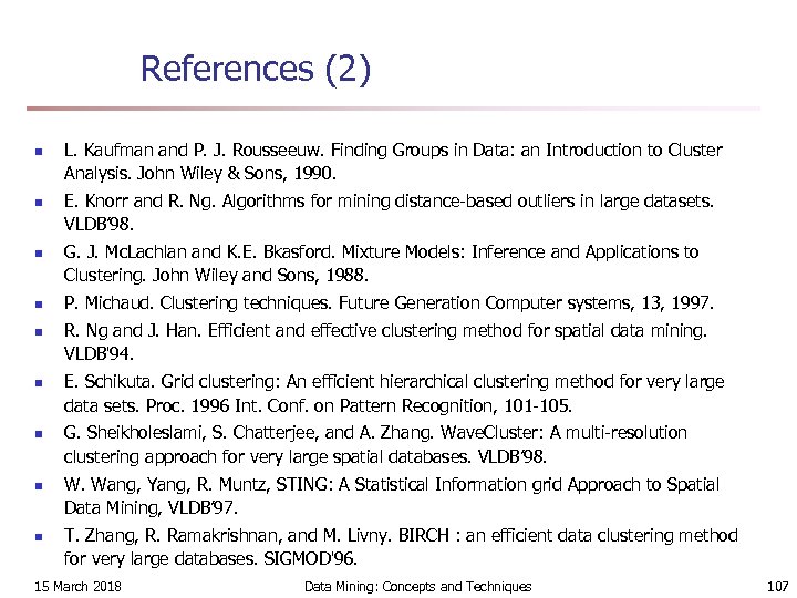 References (2) n n n n n L. Kaufman and P. J. Rousseeuw. Finding