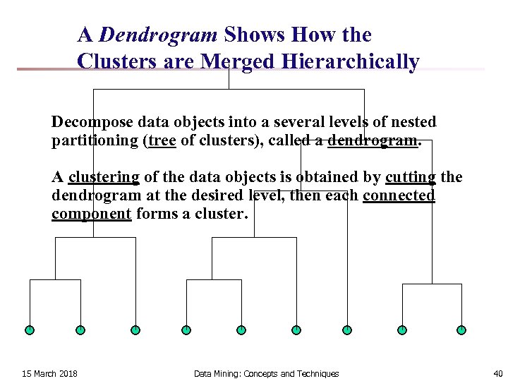 A Dendrogram Shows How the Clusters are Merged Hierarchically Decompose data objects into a