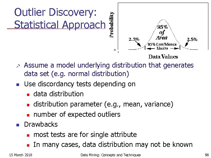 Outlier Discovery: Statistical Approaches f n n Assume a model underlying distribution that generates