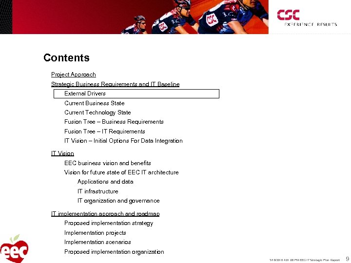 Contents Project Approach Strategic Business Requirements and IT Baseline External Drivers Current Business State