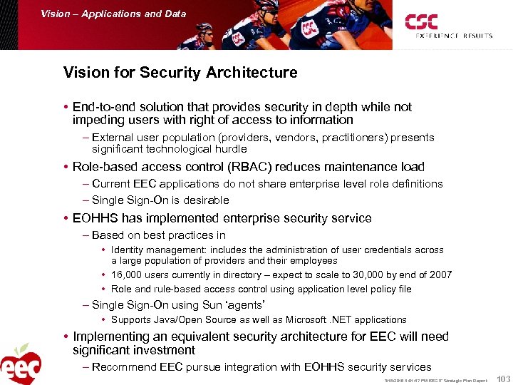 Vision – Applications and Data Vision for Security Architecture • End-to-end solution that provides